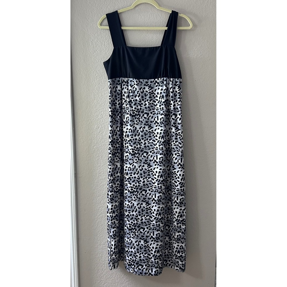 WD NY Womens Leopard Print Colorblock Maxi Dress Gray Black Square Neck Size 8